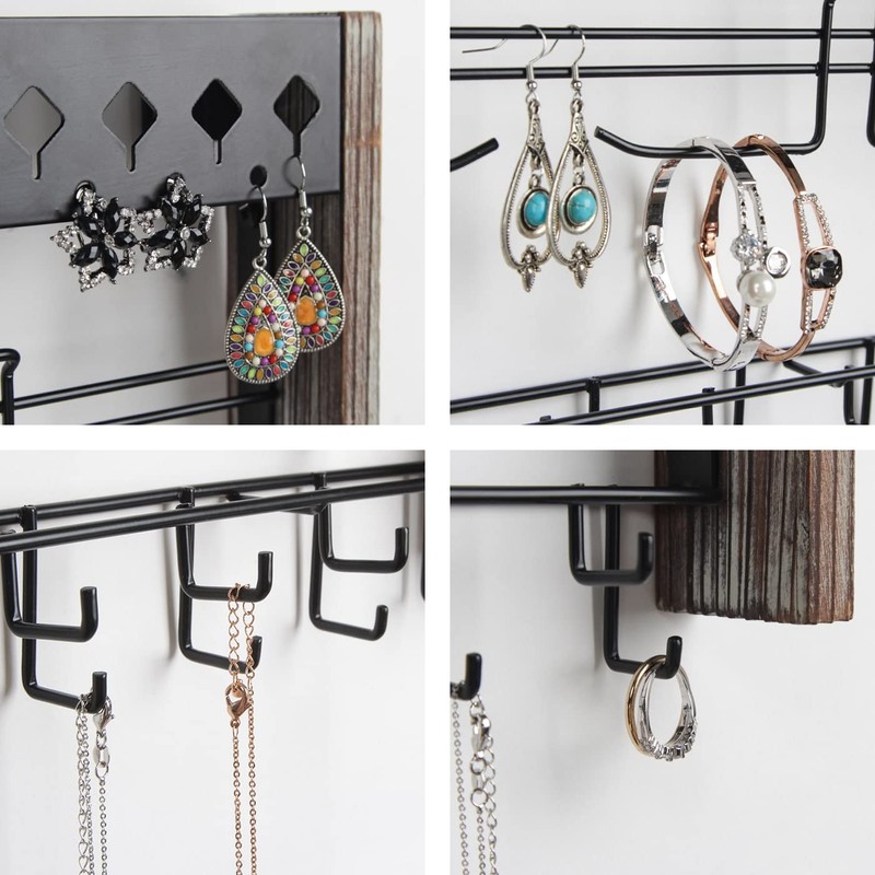 JackCubeDesign MK460A - Wood Wall Mount Jewelry Organizer with Metal