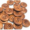15 Elegant Wooden Buttons 25 mm Brown 4-Hole Round Button