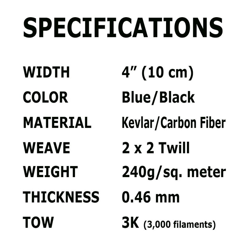 4" x 25 FT - Kevlar FABRIC-2x2 Twill WEAVE-3K/240g (Blue)
