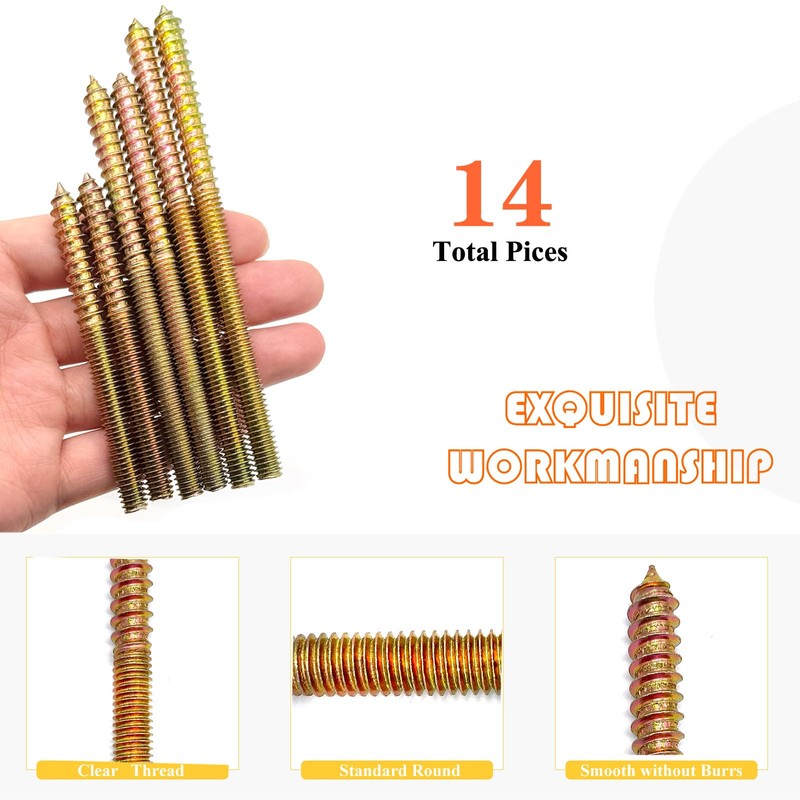 14 Pack 5/16-18" Hanger Bolts 3 Sizes Long Inch Double