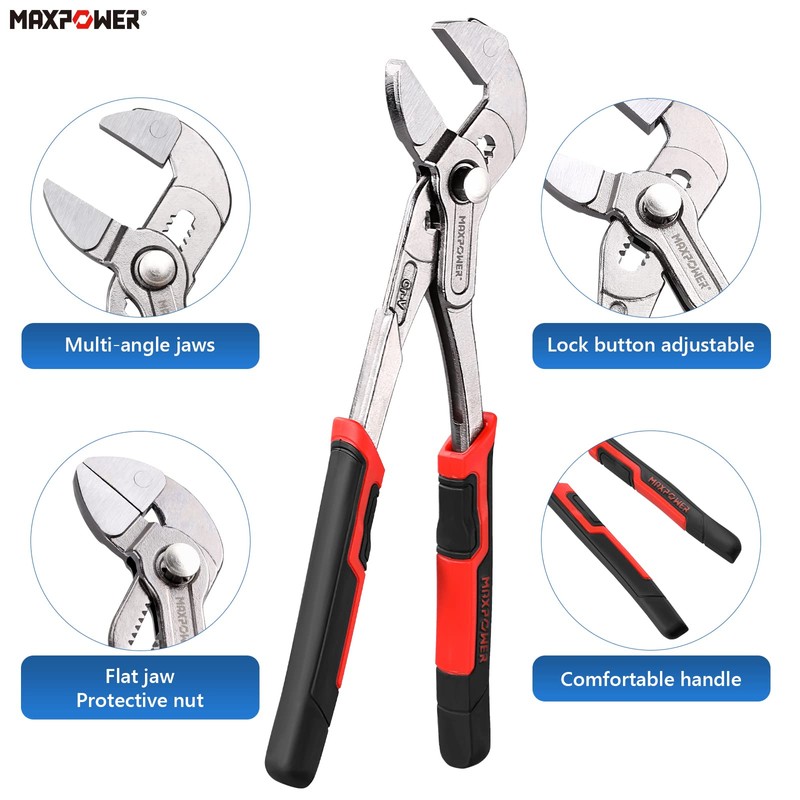 Pliers Wrench 250mm(10-Inch), MAXPOWER Multigrip Groove Slip Joint Pliers Plumbing