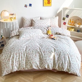 HighBuy 3 Piece Teen Comforter Set Queen Size All Season Pink Floral Farmhouse Bedding Comforter Queen with 2 Pillowcases,Washable Cozy Comforter for Girls,Fluffy Comfy Bedding Sets