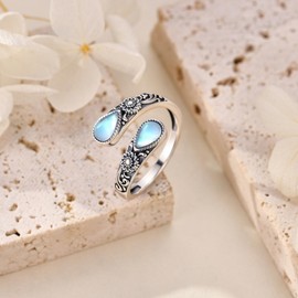 Moonstone Rings for Wome 925 Sterling Silver Vintage Sunflower Adjustable Thumb Ring Moonstone Sunflower Jewellery Gifts for Women