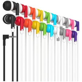 Maeline Bulk Earbuds 400 Pack Stereo Headphones Ideal for K-12-College Classrooms, Library, Travel, Gym, Museum, 3.5mm Plug, Tangle-Free Wired Earbuds for Cellphone, Tablet, Computer, Multicolor
