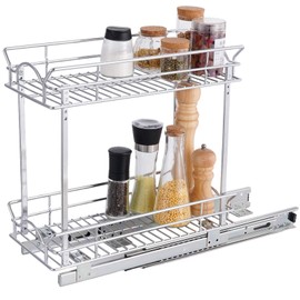 OCG Slide Out Cabinet Organizer for Narrow Cabinet (7" W X 21" D), 2 Tier Pull Out Shelves Slim Sliding Cabinet Organizer and Storage, Chrome