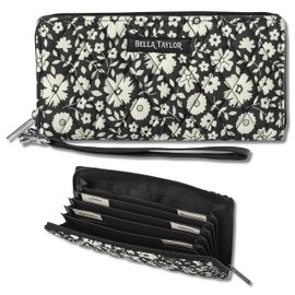 Bella Taylor Cash Envelope Wallet for Budgeting - RFID Protected - Cash Stuffing Wallet with Detachable Wristlet - Bicolor Floral Black