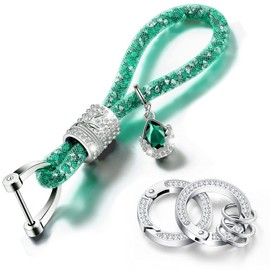 Frienda 1 Piece Crystal Bling Car Keychain Gifts for Women Glitter Rhinestone Ring Fob Car Key Chains DIY Crafts (Green)