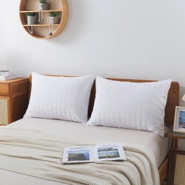 H HOUSEHOLD Seersucker Washed Microfiber Pillowcases Set of 2 – Ultra Soft & Comfortable, Envelope Closure, Available in Queen Size 20x30 Inches - Textured Design, Easy Care, Wrinkle-Resistant