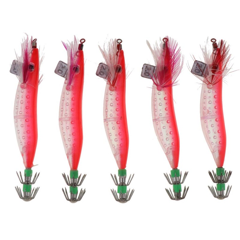 Perfeclan 5 Pieces Luminous Squid Jigs Saltwater Hooks for Fishing
