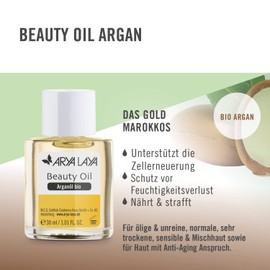 ARYA LAYA Beauty Oil Argan Organic Anti-Ageing Secret for Your Skin Supports Cell Renewation, Protects Against Moisture Loss, Nourishes & Tightens Vegan 30 ml