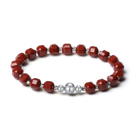 MetJakt Handmade Original 6MM Healing Crystal Natural Gemstone Faceted Stone Stretch Labradorite Obsidian 18K Gold Ball Bracelet for Women Men (Red Jade -Silver)