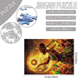 Africa Black Woman 1000 Piece Jigsaw Puzzles for Adults Afro Girl Painting Jigsaw Puzzle African Queen 1000 Pieces Puzzles Game Gloden Full Moon Wall Decor DIY Craft Puzzle Art Gift(Colorful)