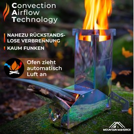MountainMaverick® Rocket Stove, Easy Assembly, ConvectionAirflowTechnology, Compact, includes Carry Bag, Camping Stove, Camping Grill, Outdoor Survival