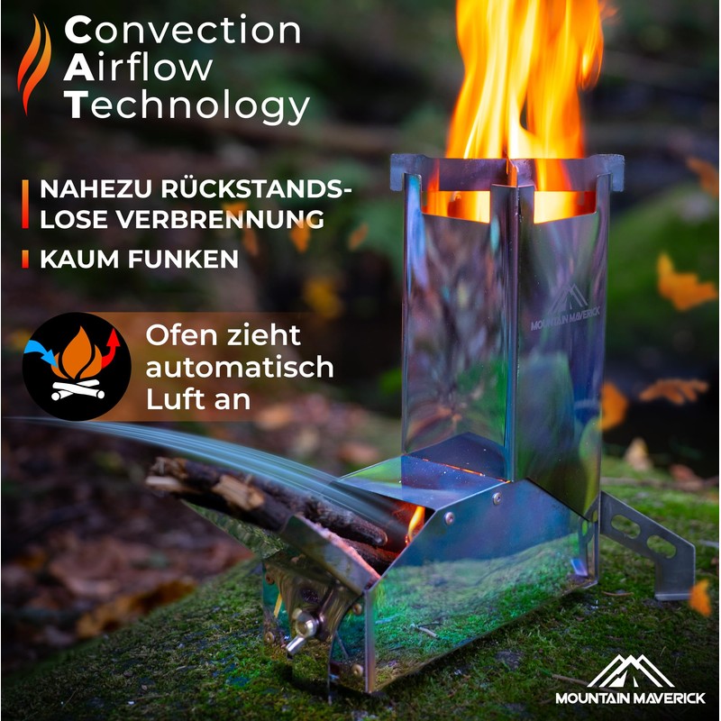 MountainMaverick® Rocket Stove, Easy Assembly, ConvectionAirflowTechnology, Compact, includes Carry Bag,