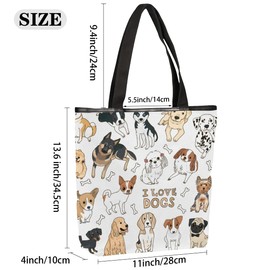 Cute Dog Animals Canvas Tote Bag, Eco Friendly Reusable Grocery Shopping Bags Beach Bag Book Tote Handbags Washable Shoulder Bag With Zipper Inner Pocket for Women Girls