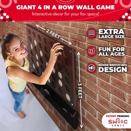 SWOOC Games - Wall Mounted Giant 4 in A Row - 60% Quieter - Jumbo Size Wall Games - Game Room Game, Accessories and Decor - Garage and Basement Decor - Large Connect - Four in a Row for Kids & Adults
