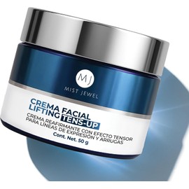 MIST JEWEL Crema TENS-UP Facial con Postbióticos marinos, Ácido Hialurónico, Caviar Verde y Q10 Crema tensora efecto lifting e hidratante de cuidado facial para uso de día y noche skin care hombre y mujer. Todo tipo de piel 50g