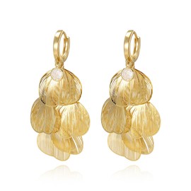Flower Layered Earrings for Women Gold Leaf Dangle Drop Earrings Silver Gemstone Floral Layered Drop Earring Summer Beach Jewelry Accessories, fitting, Alloy Steel, No Gemstone