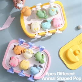 AsggBah 1 Pack Popsicle Molds Silicone Ice Cream Mold 6pcs Reusable Themed on BOAT Ice Cream Mold with Cartoon Animals Shaped Ice Pop Molds Easy Release for Kids (Yellow)