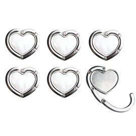 Kellegour 6 Pieces Foldable Handbag Hooks for Tables,Folding Handbag Table Hanger,Portable Bag Hook,Portable Handbag Hangers,Folding Purse Hook Silver for Restaurants,Cafes,Wallet,Bar,Heart Shaped