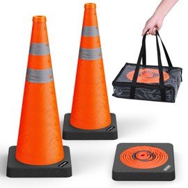 BATTIFE [2 Pack] 28 Inch Collapsible Traffic Safety Orange Cones with Black Weighted Base, Multi Purpose Pop-up Cones and Reflective Collar, for Road Parking, Driving Practice.