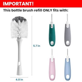 Bottle Brush Replacement Head for OXO Bottle Brush Tot Only, 2 Pack Bottle Brush Refills, Dual Bristle Design for Baby Bottles, Water Bottles, Glasswa