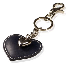 Key Ring with Leather Heart and Metal Jewellery Heart with Carabiner Lanyard for Car Gifts for Women Men Valentine's Day Birthday Mother's Day Made in Italy, blue
