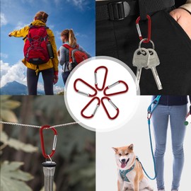 20 pcs Carabiner Clip Keychain 1.8" Aluminum D-Ring Spring Keychains Hooks Small Keychain Carabiners Clip Set for Camping Mini Lock Hooks Snap Link Durable Improved Design Carabineer (Red)