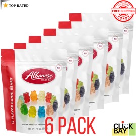 Albanese World's Best 12 Flavor Gummi Bears Bag 7.5 Oz (6 Pack)