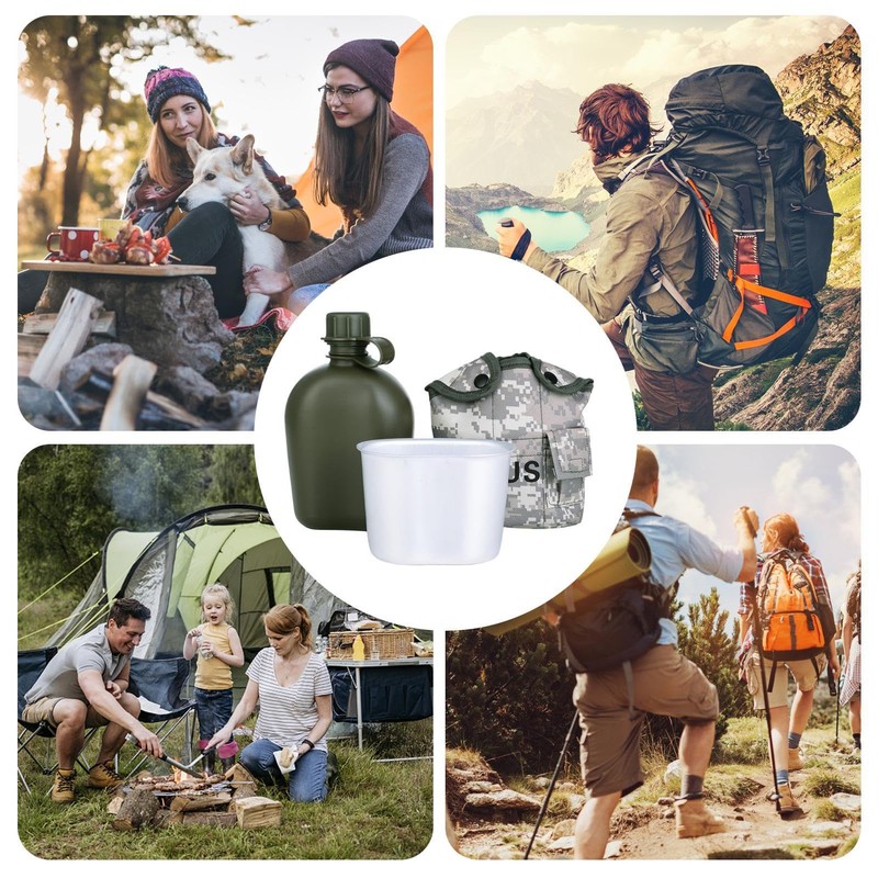 Canteen Kit with Cover, Travel Outdoor Canteen Set, Lightweight Drinking