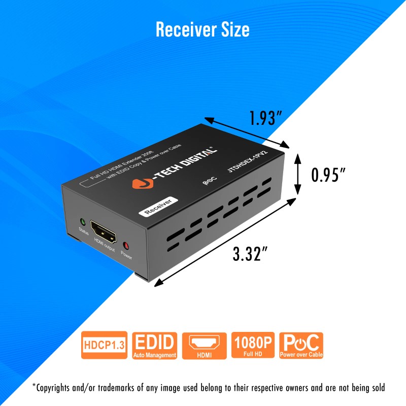 J-Tech Digital 1080P HDMI over Ethernet Extender w/ PoC up
