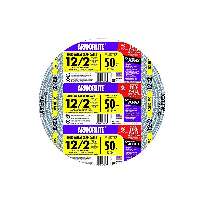 Southwire 68580022 50 ft 12/2 Solid CU MC Lite Cable,