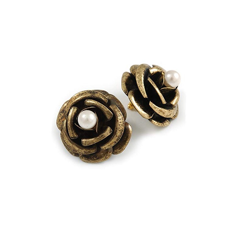 30mm D/Large Dimensional Rose Stud Earrings/Bronze Tone