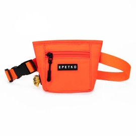 EPETKO Dog Treat Pouch，Powerful Magnet Closure Device Dog Training Treat Bag Large Capacity Pet Treat Pouch with Poop Bag Dispenser Treat Bag for Dog Training with Metal Waistband Clip (Orange)