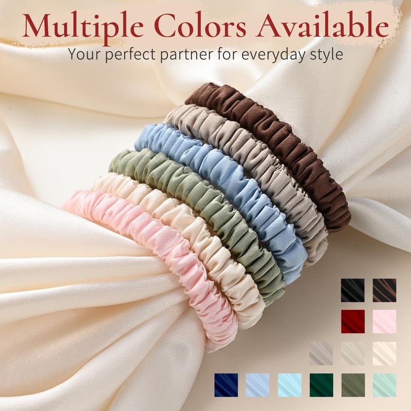Silk Hair Ties for Women, 0.4 Inch Wide, 6A 100%