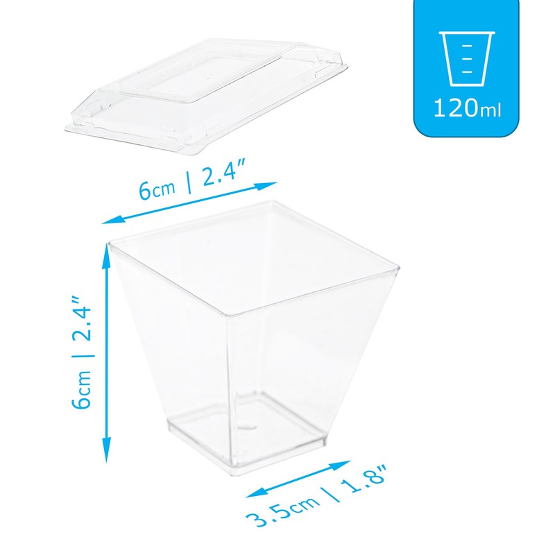 EURO CLASSIC Plastic Mini Dessert Cups/Dessert Bowls with Lids -