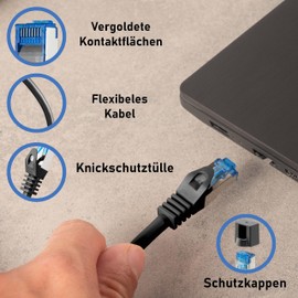 BIGtec - 10 Stück - 0,15m CAT 7 Kabel Netzwerkkabel Patchkabel Gigabit Patch DSL LAN Kabel CAT.7 Ethernet schwarz Kupferkabel doppelt geschirmt RJ45 Stecker Cat-7 S/FTP PIMF 10 Gbps 15cm kurz