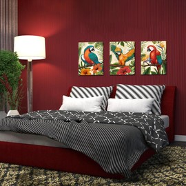 RnnJoile Parrot Canvas Art Tropical Bird Wall Painting Colorful Parrot Artwork for Home Pet Store Decor 12"x16" for Each