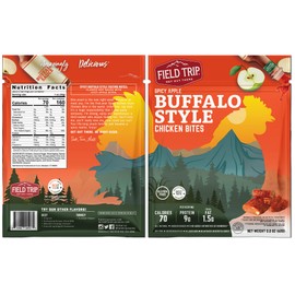 Field Trip Chicken Jerky Bites, All Natural and Gluten Free, Keto and Paleo-Friendly Healthy Snack, Low Calorie, High Protein Snacks with No Nitrates, 2.2oz Bag, 4 Pack, Spicy Buffalo Style
