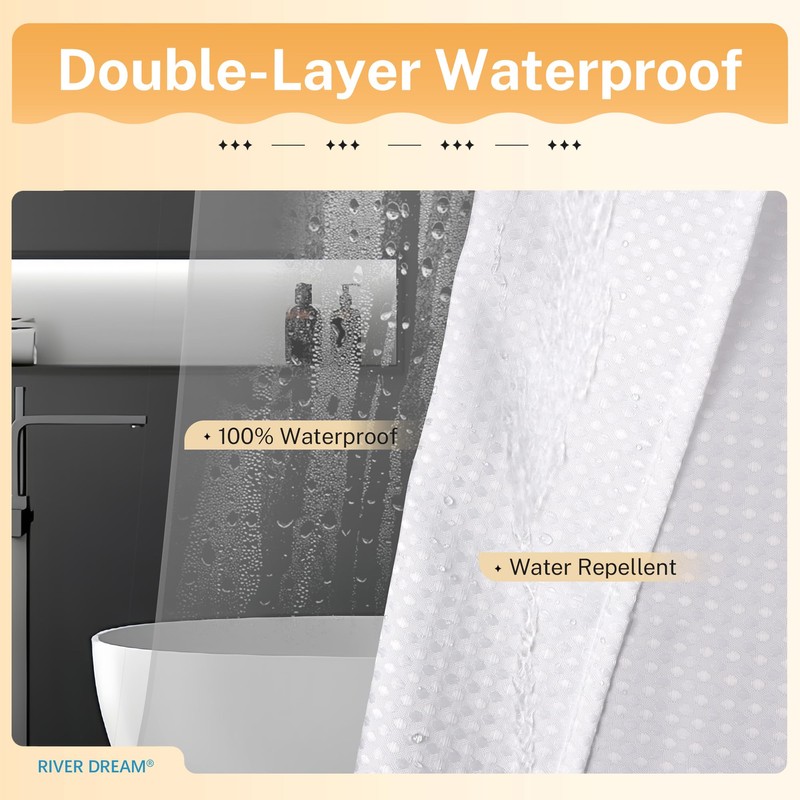 River Dream Waffle 3 in 1 Shower Curtain Set, White