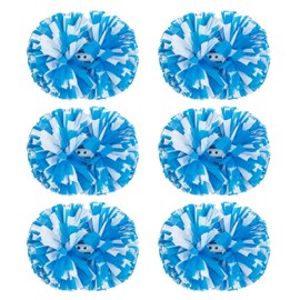 Extpro 6Pcs Cheerleading Pom Poms Matte Metallic Foil Cheer Pompoms with Baton Handle, Kids Adults Team Spirit Cheering Stuff for Sports Games Carnival (Matte Blue White)