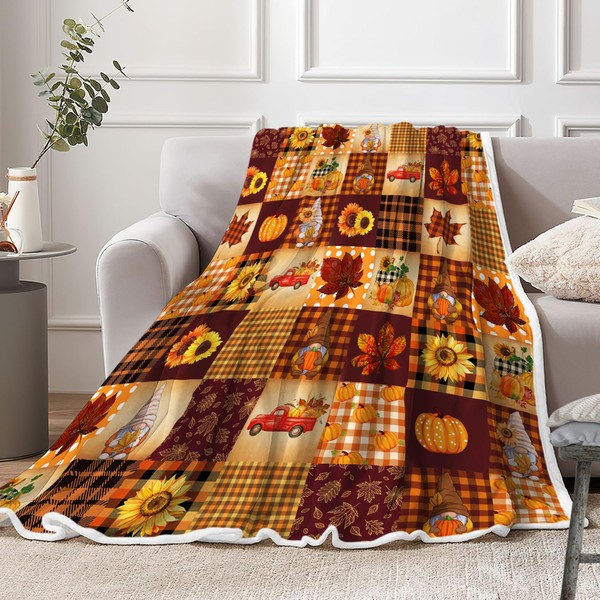 Fall Throw Blanket, Thanksgiving Blanket, Pumpkin Maple Leaf Autumn Harvest