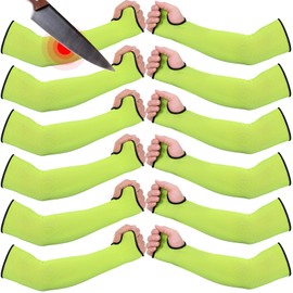 JaGely 6 Pairs Level 5 Cut Resistant Sleeves with Thumb Hole 18 Inches Arm Protection Sleeve Farmer Gardening (Green)