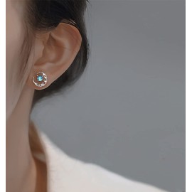 SLUYNZ 925 Sterling Silver Star Moon Studs Earrings for Women Teens Blue Crystal Star Earrings Moon Studs, Metal, Cubic Zirconia