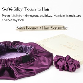 YANIBEST Satin Bonnet Silk Bonnet Hair Bonnet for Sleeping Satin Cap Extra Large Reversible for Women Curly Natural Hair Purple