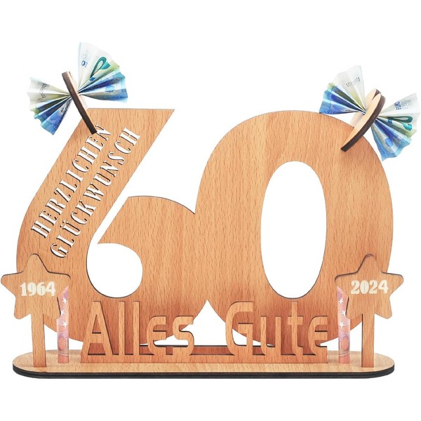 GOLDEROC -2024 Wooden Guest Book - Creative 60th Birthday Gift for Men and Women - Individual Money Gift - Wedding Anniversary