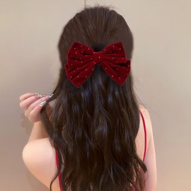 Sttiafay Large Bow Hair Barrette Bow Velvet Hair Clip Red Big Satin Bowknot Barrette Velvet Ribbon Bow Hair Clip Headpieces Winter Bow French Barrette Accessories