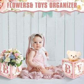 Jetec 10 Pieces Fall Baby Shower Boxes Decorations Thanksgiving Baby Shower Centerpiece Boxes Baby Shower Gender Reveal Table Display with Letters Birthday Baby Shower Decor (Flower Style)