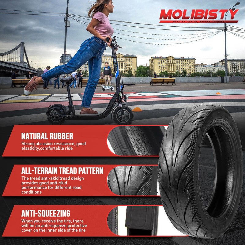 60/70-6.5 Tubeless Tires,10 x2.50-6.5 Scooter Tire with Straight Nozzle Replacement