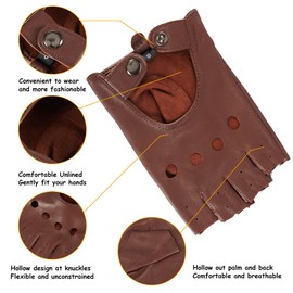 MGGMOKAY Fingerless Men's Half Finger Leather Drivers Gloves, Saddle.